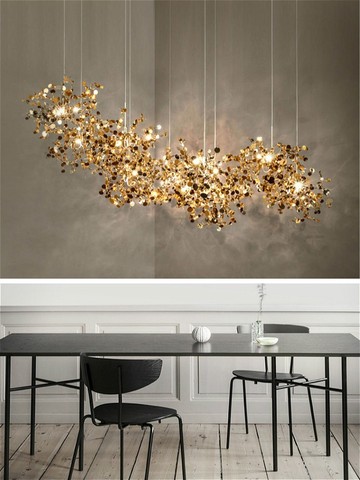Nordic modern personality stainless steel chrome leaf LED chandelier living room lamp bar table lamp dining room chandelier ► Photo 1/6