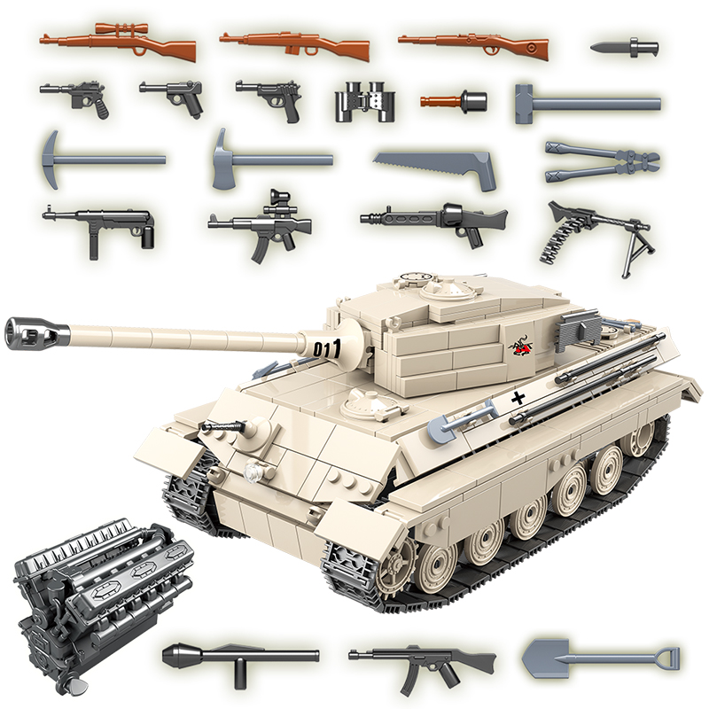 1018pcs Military Tiger Tank Building Blocks with WW2 Soldier Figures Toys Bricks 