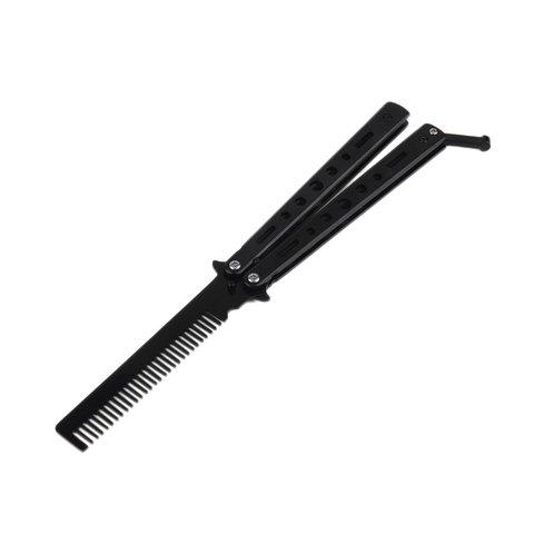 Salon Stainless Steel Folding Practice Training Butterfly Style Knife Comb hairbrush Styling Tools Black/Silver Cool hair brush ► Photo 1/6