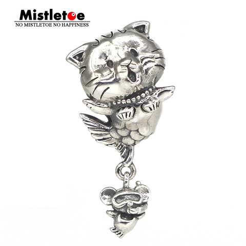 Mistletoe 925 Sterling Silver Mermaid Cat Charm Moonlight Beads Jewelry ► Photo 1/2