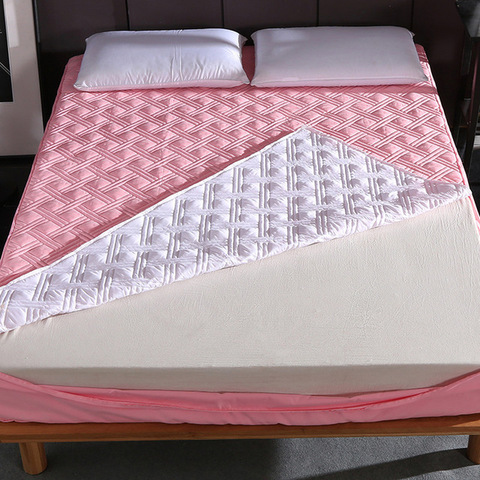 New Six Sides All Inclusive Quilted Mattress Cover Soft Fiber Topper Pad Plain Solid Color Bed Mattress Protector Anti Dust Mite ► Photo 1/6