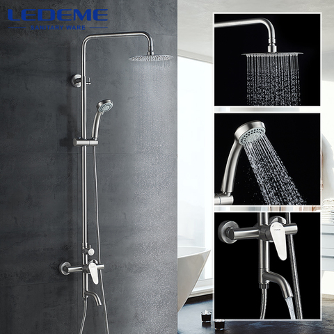 LEDEME Shower Mixers Faucet Brushed Rain Shower Faucets Taps Wall Round Hand Stainless Steel Shower Mixer Tap Set L72402 ► Photo 1/6