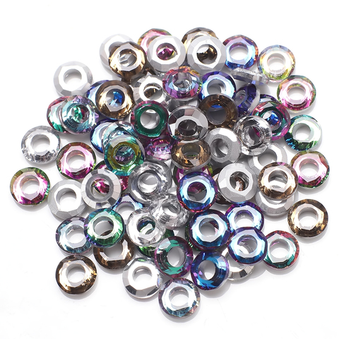 ZHUBI 50pcs/lot Glass Flat Round Loose Beads 10mm AB Crystal With Big Hole DIY Making Charms Women's Bracelet Or Jeweley Design ► Photo 1/6