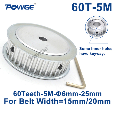 POWGE 60 Teeth HTD 5M Synchronous Timing Pulley Bore 6/8/10/12/14/15/16/20/25mm for Width 15/20mm HTD5M Gear wheel 60Teeth 60T ► Photo 1/6