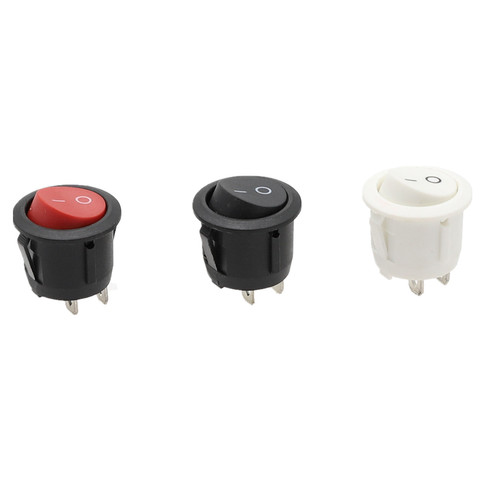 3Pcs 220V Round SPDT ON-OFF Rocker Switch KCD1-105 White Black Red AC 250V/6A 125V/10A Toggle Switch  2Pin ► Photo 1/6