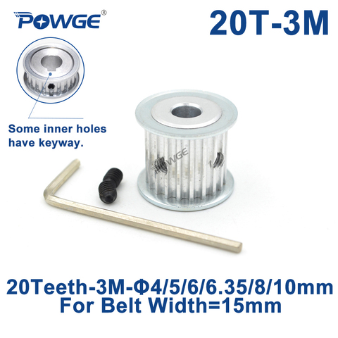 POWGE Arc HTD 3M Timing Pulley 20 Teeth Bore 4/5/6/6.35/8/10mm for Width 15mm 3M Synchronous Belts HTD3M pulley 20T 20Teeth ► Photo 1/6