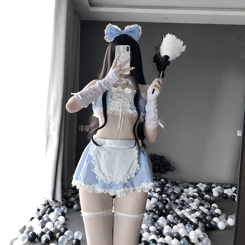 Sexy Anime Cinderella Lolita Maid Cosplay Lingerie Costume Kawaii Blue Erotic Outfit Pleated Lace Underwear Girl Dress For Woman ► Photo 1/6