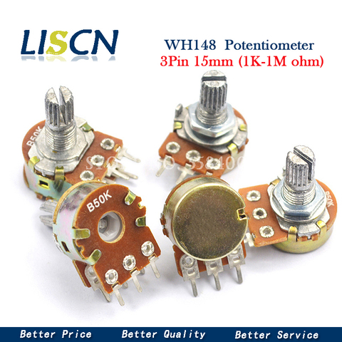 5pcs WH148 B1K B2K B5K B10K B20K B50K B100K B500K 3Pin 15mm Shaft Amplifier Dual Stereo Potentiometer 1K 2K 5K 10K 50K 100K 500K ► Photo 1/2