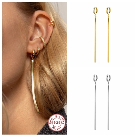 Genuine S925 Sterling Silver Woman Hoop Earring for Anniversary Birthday Gift Pendientes European and American Tassel Earrings ► Photo 1/6