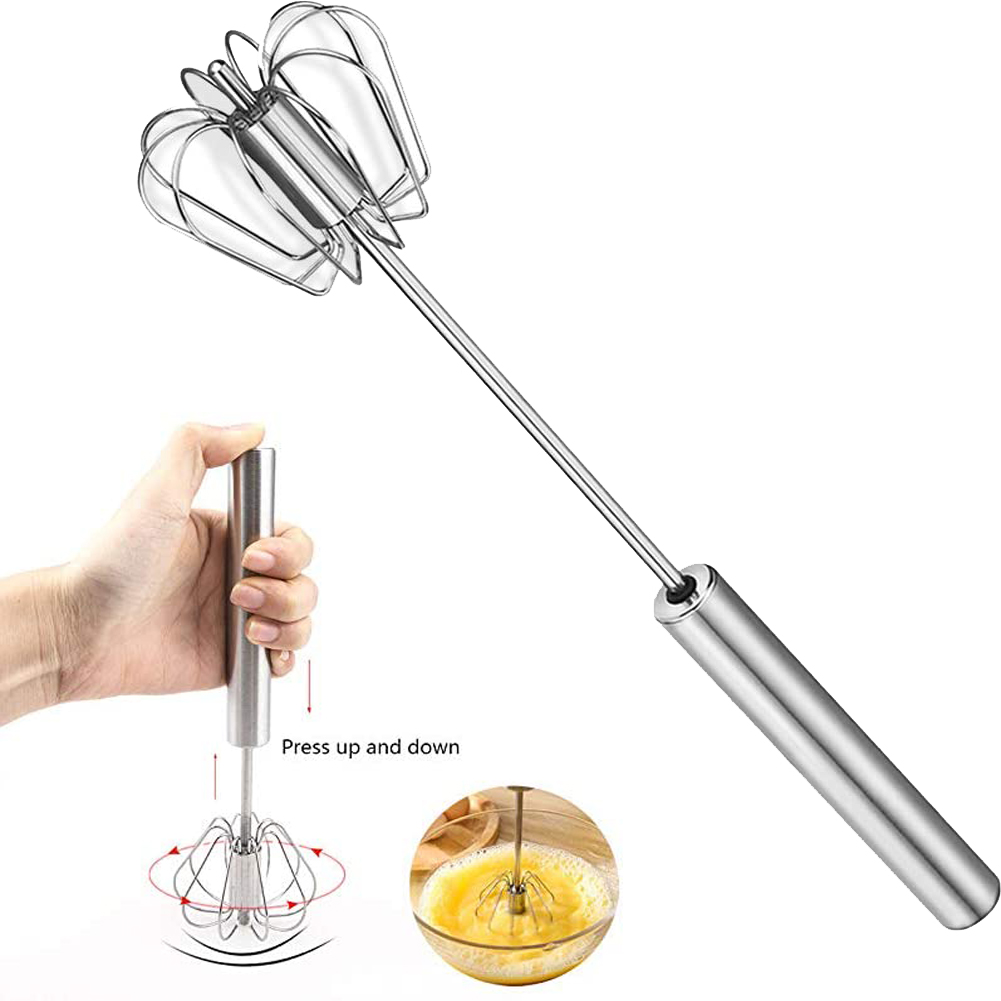 Hand Egg Mixer Blender Rotate Whisk Beater Stainless Steel Cooking Kitchen Tool
