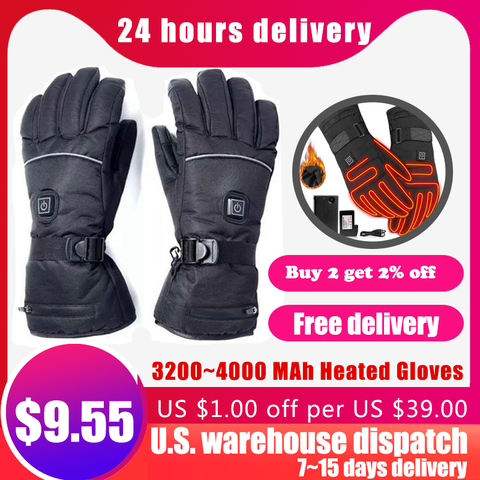 Winter Thermal Gloves Waterproof Electric Heated Gloves 3200 MAh Battery Powered For Ski Climbing Heating Gloves ► Photo 1/6