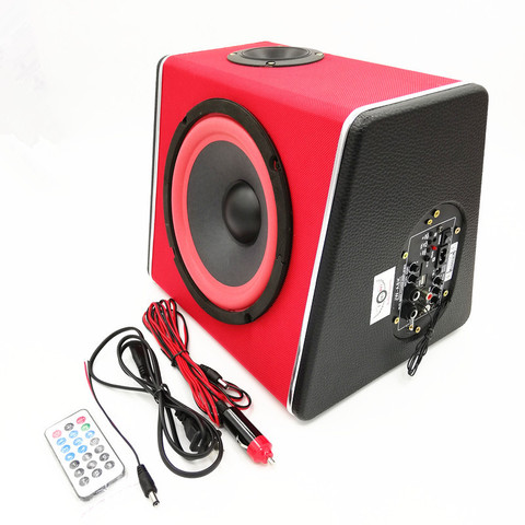 8 Inch 680W 12V 24V 220V Audio Active Subwoofer Bluetooth Radio Red Trapezoid Shape Wooden Bass Speakers for Car/Home ► Photo 1/6