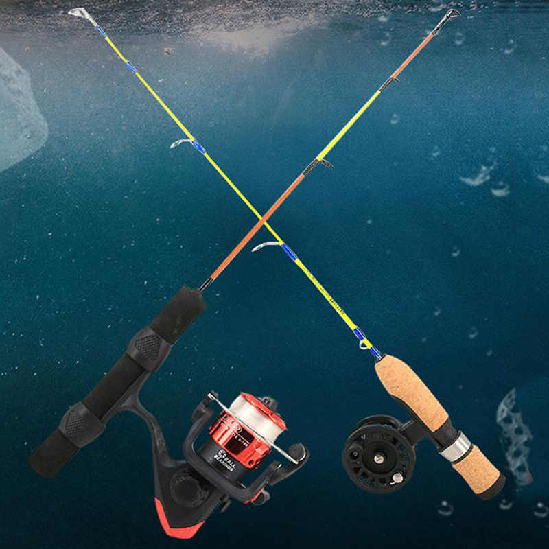 2 Sections Ice Fishing Rod and Reel Set Winter 50cm Mini Ice Fishing Pole Wheel 