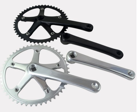 1 set Fixed Gear Crankset 7075 Single Speed Track Bike 144BCD 49T 170mm vintage cranks CNC Black Silver ► Photo 1/4