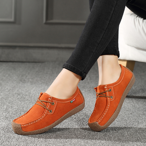 6 Colors Genuine Leather Women Slip On Flat Shoes Casual Loafers Nubuck Cow Suede Sneakers Ladies Shallow Footwear ► Photo 1/6