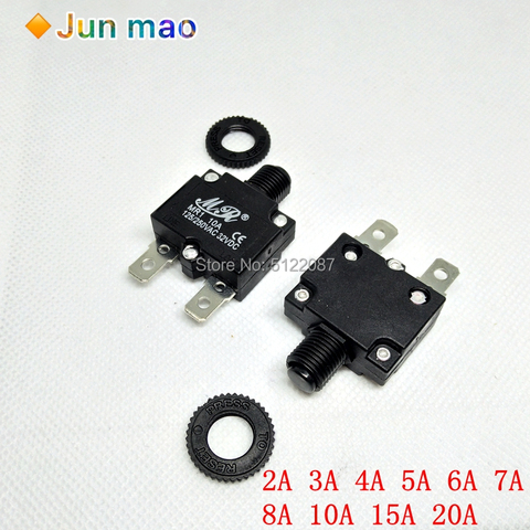 1PCS Reset Fuse Circuit Breaker MR1 2A 3A 4A 5A 6A  7A 8A 10A 15A 20A Thermal Switch Overload Protector Push Button Black WP-01 ► Photo 1/6