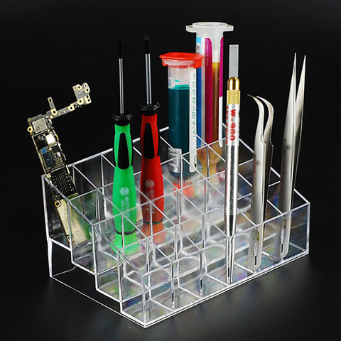 Clear Plastic Organizer, 24 / 16-Compartments, Desktop Repair Tools Storage Holder Screwdriver Holder Makeup Brush Organizer ► Photo 1/1