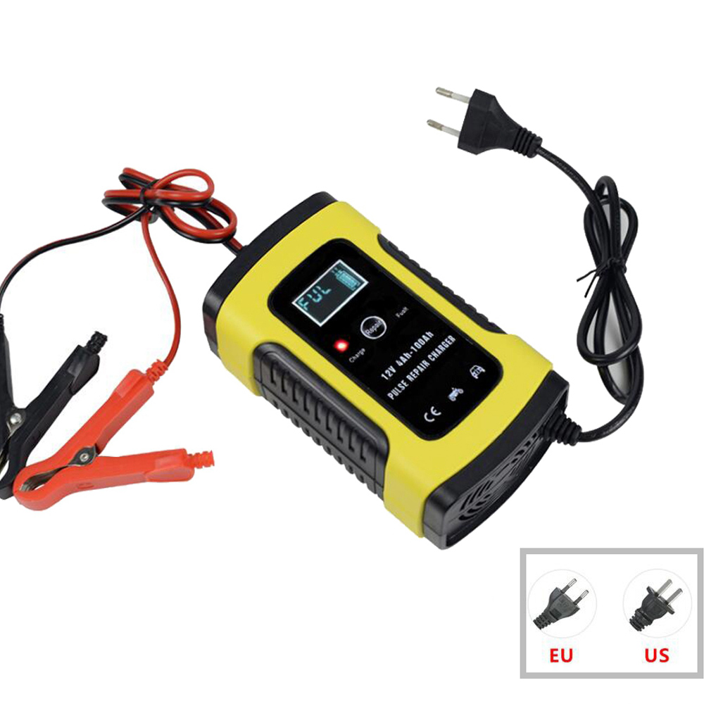 12V 6A Car Motorcycle Automatic Lead-acid Battery Charger LCD Display US/EU Plug