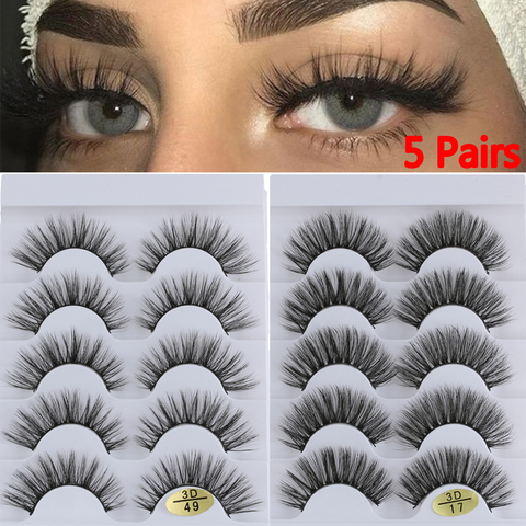 5 Pairs 3D Faux Mink Hair False Eyelashes Wispies Fluffies Drama Eyelashes Natural Long Soft Handmade Cruelty-free Black Lashes ► Photo 1/6