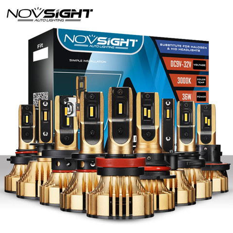 NOVSIGHT 72W 12000LM Car Led Headlight Bulbs H4 LED H7 H1 H3 H11 H13 HB3/9005 HB4/9006 HB5/9007 LED Headlamps 3000K Gold Yellow ► Photo 1/6