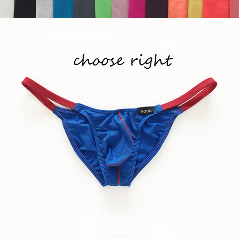 Men's sexy low-waisted color contrast briefs with ice silk protruding translucent stereoscopic bag ► Photo 1/3