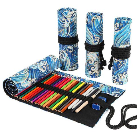 12/24/36/48/72 Holes Canvas Roll Up Pencil Bag Pen Curtain Case Makeup Wrap Holder Storage Pouch School Supplies ► Photo 1/6