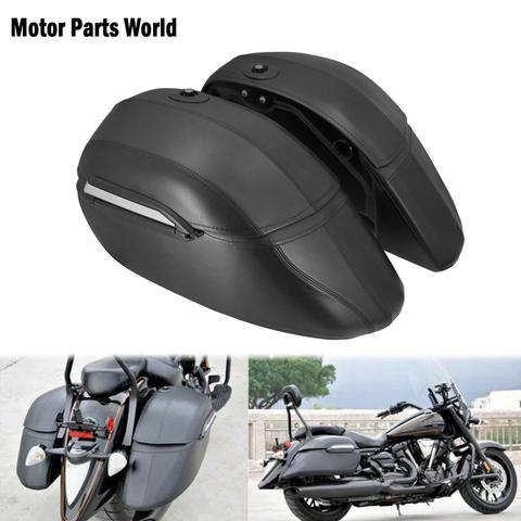 Universal Motorcycle Classic Hard Bags Saddlebags & Heavy Duty Mounting Black For Kawasaki For Honda For Harley Touring Softail ► Photo 1/6