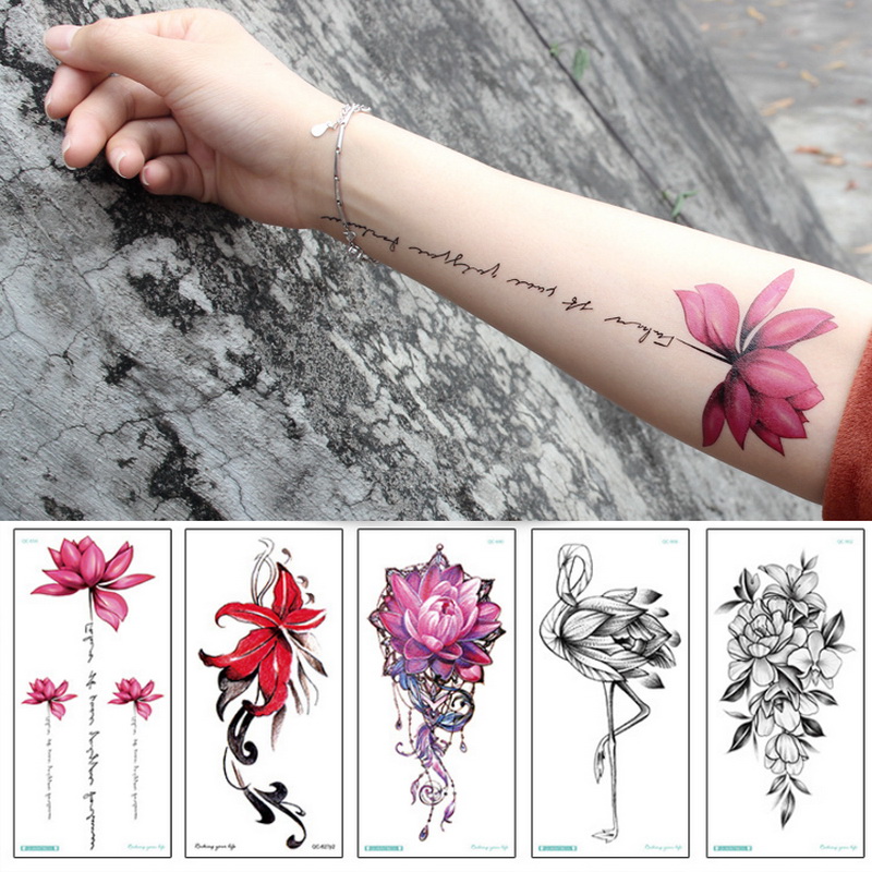 Buy Online Temporary Armband Tattoos Waterproof Temporary Tattoo Sticker Flower Lotus Tattoo Sleeve Women Wrist Arm Sleeves Tatoo Fake Girl Alitools