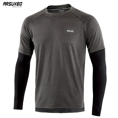 ARSUXEO Men's Spring Autumn Running Shirts Quick Dry Fit Compression Sport Shirt Long Sleeve Elastic Fitness Gym Clothing 18T8 ► Photo 1/6