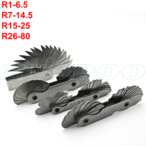 4pcs Radius Gauges Stainless Steel R1-6.5/R7-14.5/R15-25/R26-80mm Concave Convex arc Silver Tone Measuring Tools ► Photo 1/6