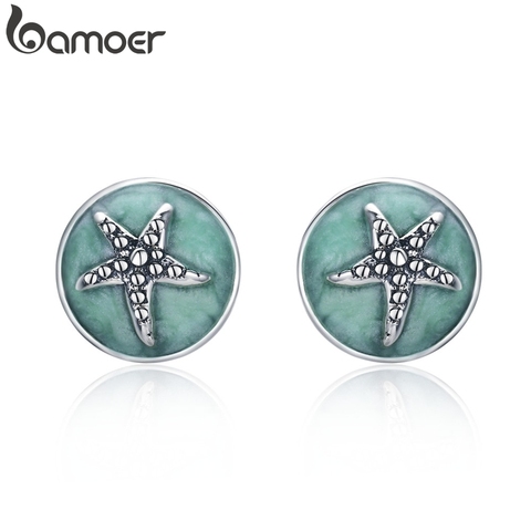 BAMOER 100% 925 Sterling Silver Fantasy Starfish Round Small Stud Earrings for Women Clear CZ Fashion Earrings Jewelry SCE205 ► Photo 1/6