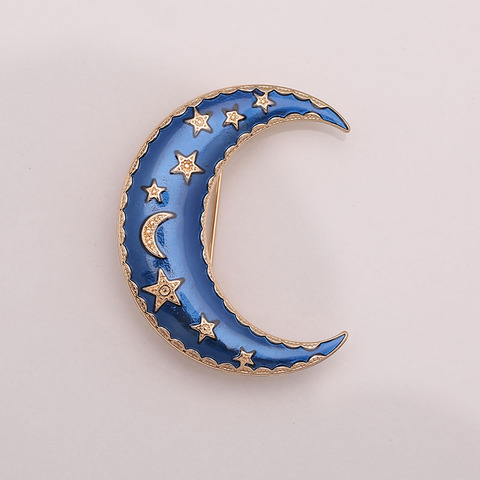 New Fashion Enamel Blue Starry Sky Moon Star Brooch Badge Pin Elegant Vintage Clothes Accessories Party Jewelry For Women Gift ► Photo 1/5