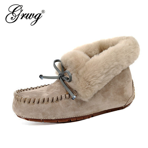 100% Genuine Leather waterproof women flat shoes comfortable winter warm natural fur snow shoes fashion non-slip women shoes ► Photo 1/4