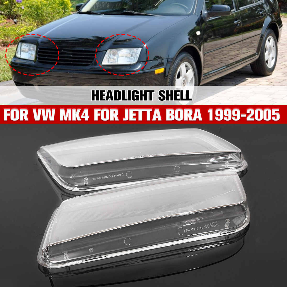 2Pcs Left & Right Car Headlight Lens Cover Replacement Head Lamp Covers For VW Jetta Bora MK4 1999 2000 2001 2002 2003 2004 2005 ► Photo 1/6