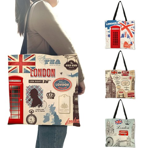 Large Capacity Reusable Folding Shopping Bag British Style London Landscape Pattern Print Women Handbag Shoulder Bags B10096 ► Photo 1/6