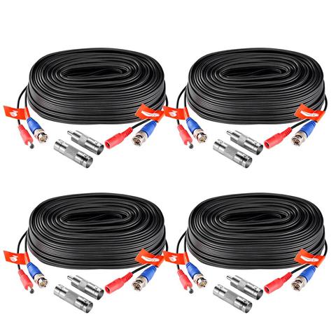 ZOSI 4-Packed 18.3m(60ft) CCTV Power Video BNC + DC plug cable for CCTV Camera and DVR system Coaxial Cable Black Color ► Photo 1/6