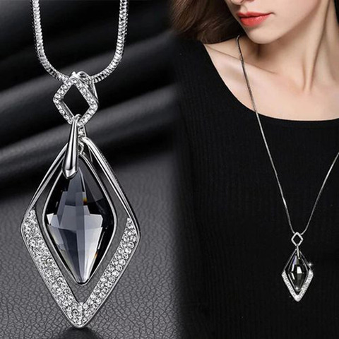 BYSPT Women Pendant Necklaces Red Heart  Waterdrop Feather Fox  Long Chain Sweater Chain Decorative Crystal Necklace Pendant ► Photo 1/6