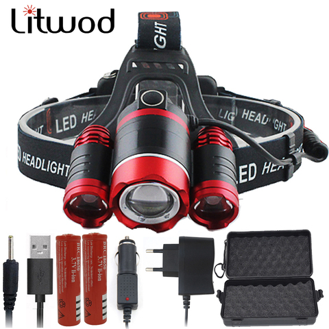 3 Led Headlamp XM-L T6 Headlight light Lantern head Lamp Flashlight zoomable Rechargeable 18650 battery hunting fishing lighting ► Photo 1/6