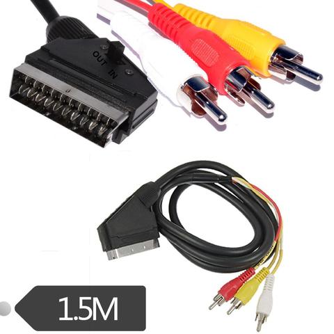 1.5M RGB SCART Plug Male to 3 RCA Female A/V Adaptor Converter Scart to RCA Triple 3 x Phono Cable Composite Audio Video Lead ► Photo 1/6