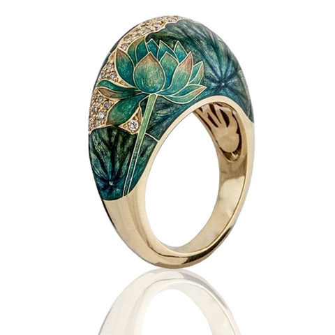 Milangirl  Exquisite Floral Lotus Enamel Two-tone en Rings for Women Romantic Zircon Bridal Wedding  Engagement  Ring ► Photo 1/6