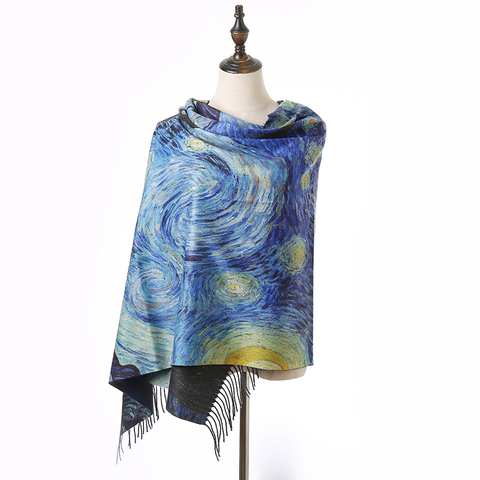 2022 Luxury brand women winter cashmere scarf shawl Digital painted shawl Van Gogh oil painting pashmina ladies Blanket scarf ► Photo 1/6