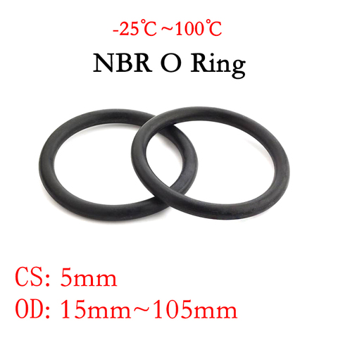 10pcs NBR O Ring Seal Gasket Thickness CS 5 mm OD 15~105mm Nitrile Butadiene Rubber Spacer Oil Resistance Washer Round Shape ► Photo 1/1