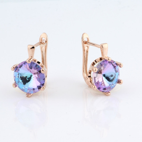 Colorful Round Crystal Dangle Earrings Women Party Fashion Jewelry 585 Rose Gold Color Fine Simple Earring  Fashion Jewelry ► Photo 1/6