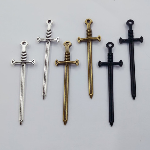 10pcs 55x16mm Sword Pendant Charms DIY Jewelry Making Jewelry Finding Colors Antique Silver Color, Antique Bronze Color,black ► Photo 1/4