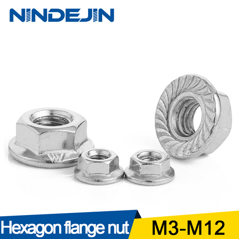 NINDEJIN 10/25/50/55pcs Stainless Steel Hexagon Flange Nut M3 M4 M5 M6 M8 M10 M12 Zinc Plated Carbon Steel Flange Nut DIN6923 ► Photo 1/6