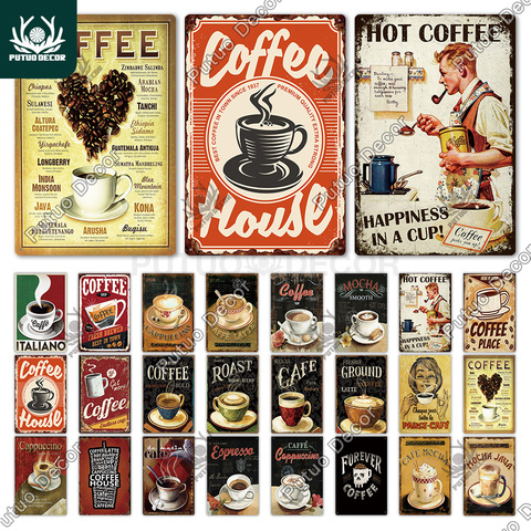 Vintage Coffee Bar Tin Sign, Kitchen Coffee Bar Wall Decor