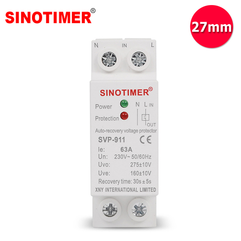 MINI Size 27mm 230V AC 63A Din Rail Automatic Recovery Reconnect Over Under Voltage Relay Protective Breaker Voltage Protector ► Photo 1/6