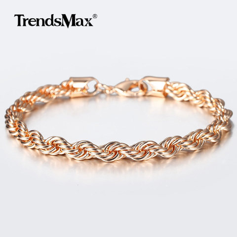 5/6mm 585 Rose Gold Bracelet Wave Twisted Rope Link Chain for Women Men Jewelry Party Wedding Trendy 2022 New CB47 ► Photo 1/6