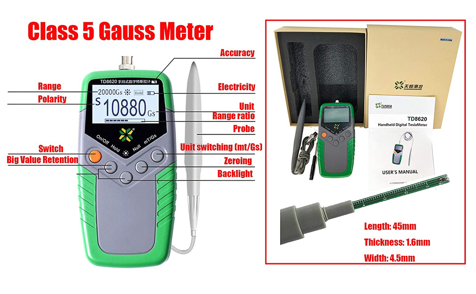 Permanent Magnet Gauss Meter Handheld Digital Tesla Meter Magnetic Flux Meter 