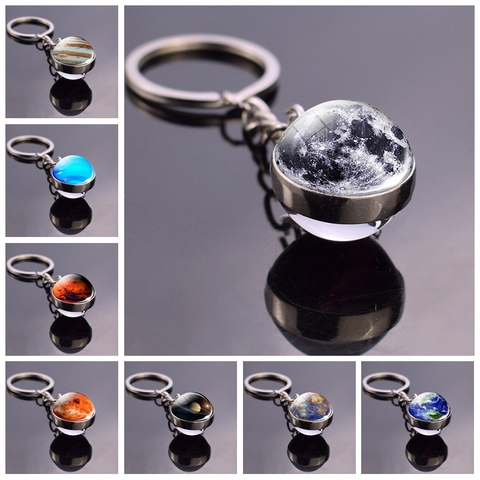 Full Moon Sphere Crystal Ball Glass keychain Handmade Double Side Glass Ball Pendant Solar System Galaxy Astronomy Jewelry ► Photo 1/6